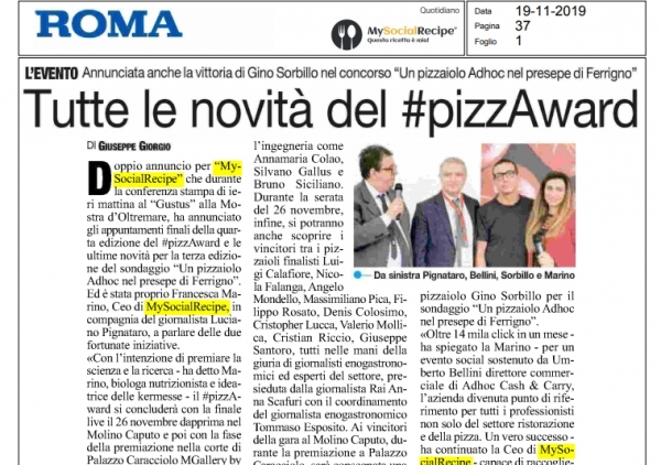 L'EVENTO Annunciata anche la vittoria di Gino Sorbillo nel concorso 'Un pizzaiolo Adhoc nel presepe di Ferrigno' Tutte le novità del #pizzAward