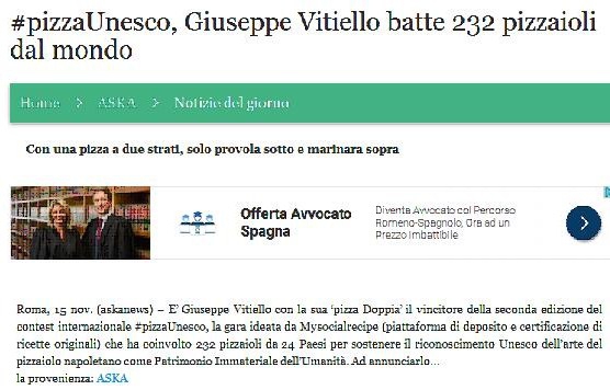 #pizzaUnesco, Giuseppe Vitiello batte 232 pizzaioli dal mondo 