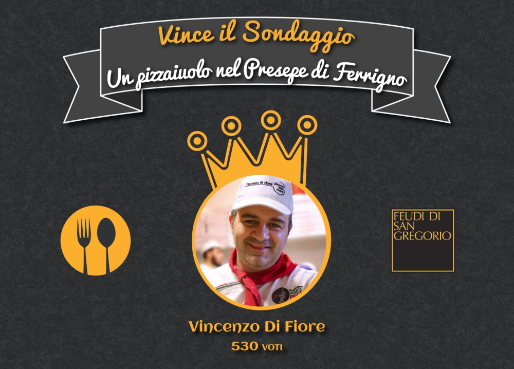 E' Vincenzo Di Fiore il pizzaiolo che vince il sondaggio di Mysocialrecipe, in collaborazione con Feudi San Gregorio, ed entra nel presepe di Ferrigno
